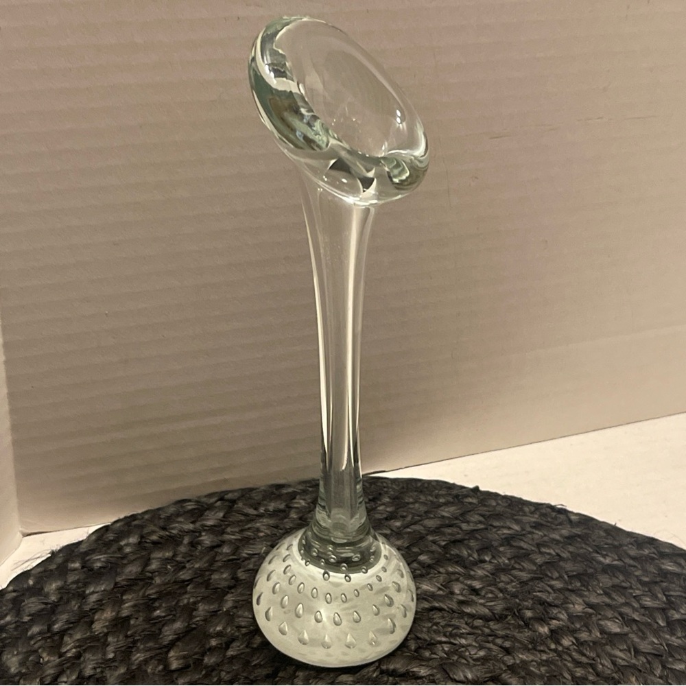 Jack in the Cul pit Clear Glass Bud Vase with bubble Base 9.25”